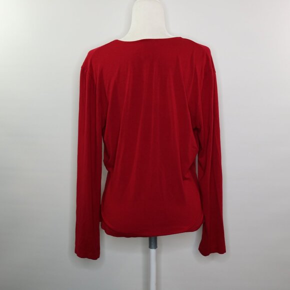 J Jill Stretch Red Wrap Style Top Long Sleeve - Picture 5 of 9